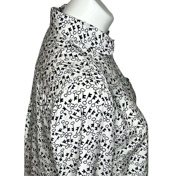 J. Crew classic silk button up blouse with Skelton key print black/white size 6 - Picture 6 of 15